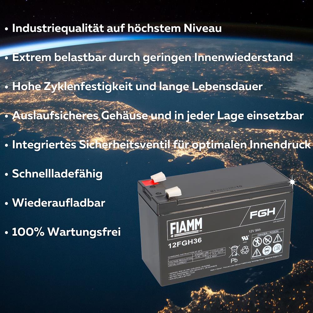 Blei-akku 12fgh36 Pb 12v / 9ah Faston 6,3 - Fiamm
