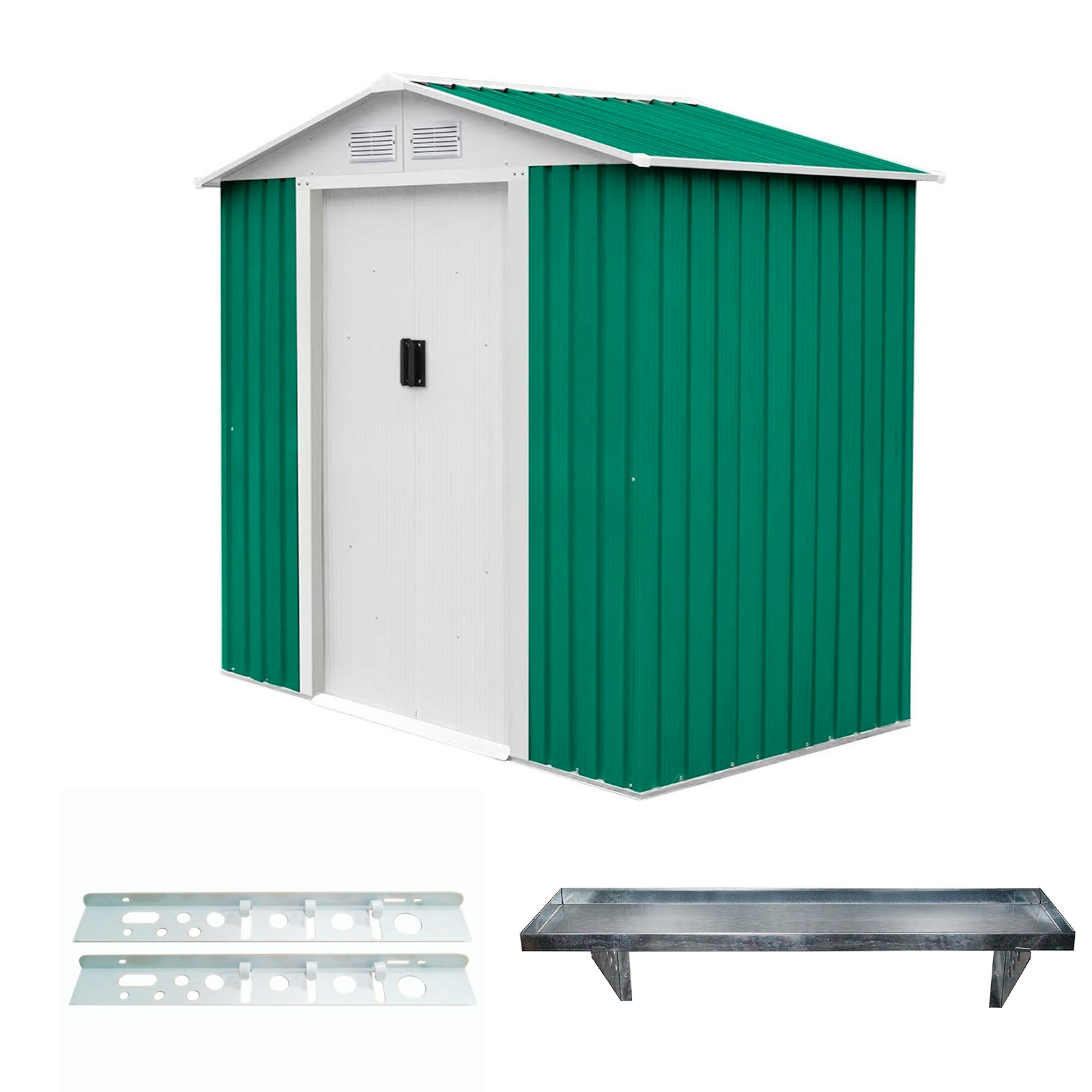 Pack Metallische Gartenhaus Gardiun Yorkshire 2,43m 121x201x190 Cm Mit 2 X 5x40 Stahlwerkzeughalter Und 1 Wandregal 20x80 Cm