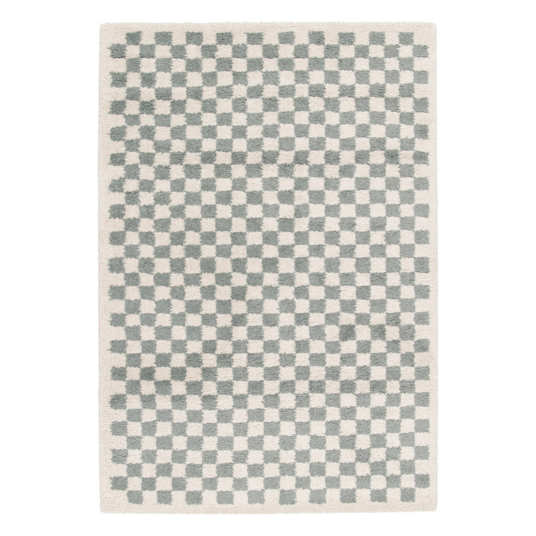 Sweeek - Indoor Teppich Shaggy Schachbrettmuster Hellblau Und Cremefarben - 120 X 170 Cm