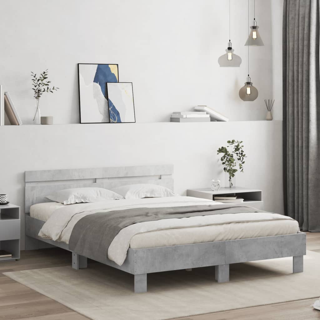 Vidaxl Bettgestell Mit Kopfteil Und Led Beton Grau 140x190 Cm