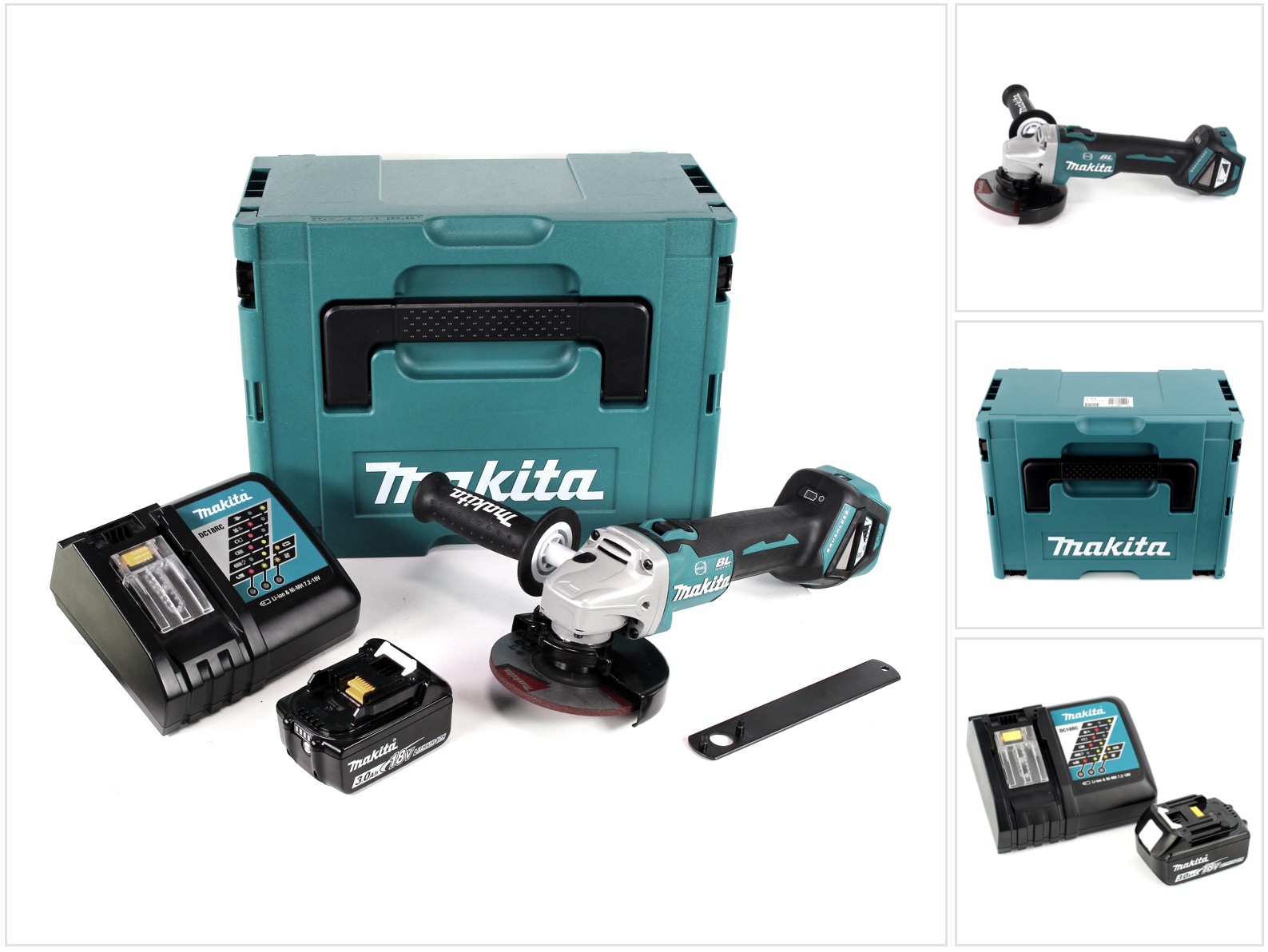 Dga 513 Rf1j Akku Winkelschleifer 18v 125mm Brushless + 1x Akku 3,0ah + Ladegerät + Makpac - Makita