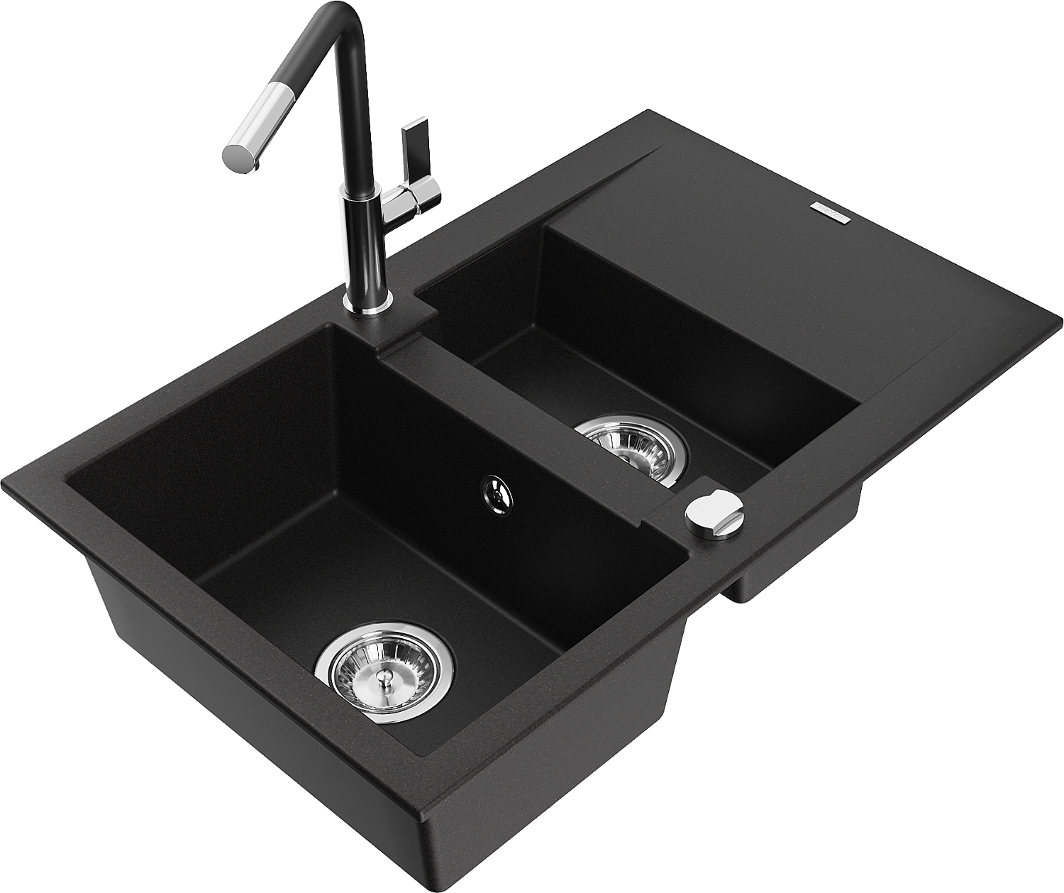 Mexen Gaspar Granitspüle 1,5-becken Mit Abtropffläche Und Küchenarmatur Flora, Schwarz - 6507-77-670401-07