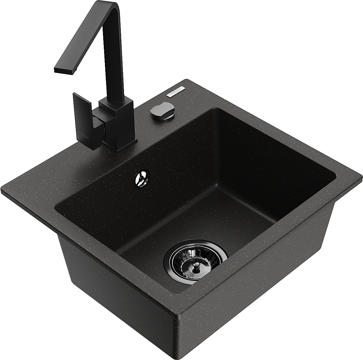 Mexen Milo Granitspüle 1-becken Mit Küchenarmatur Rita, Schwarz/gold-metallisch - 6505-75-670300-70-b