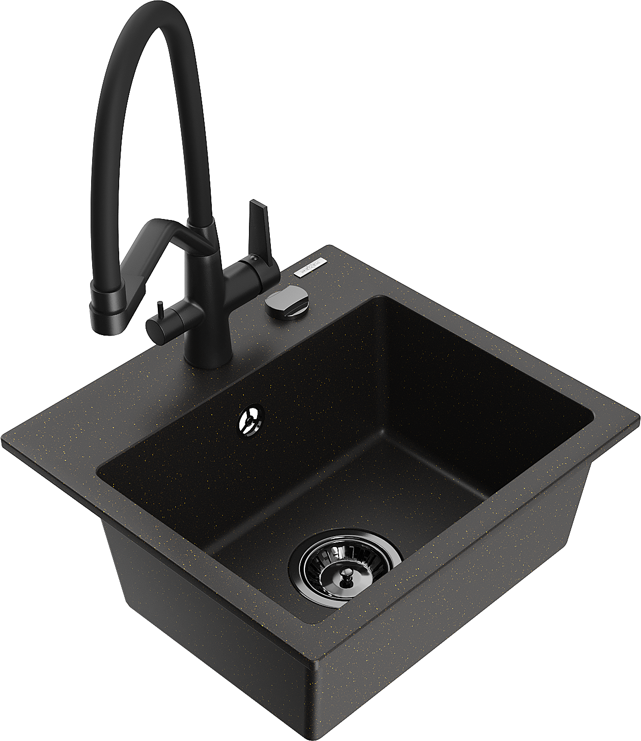 Mexen Milo Granitspüle 1-becken Mit Küchenarmatur Duo, Schwarz/goldener Metallic - 6505-75-671701-70-b