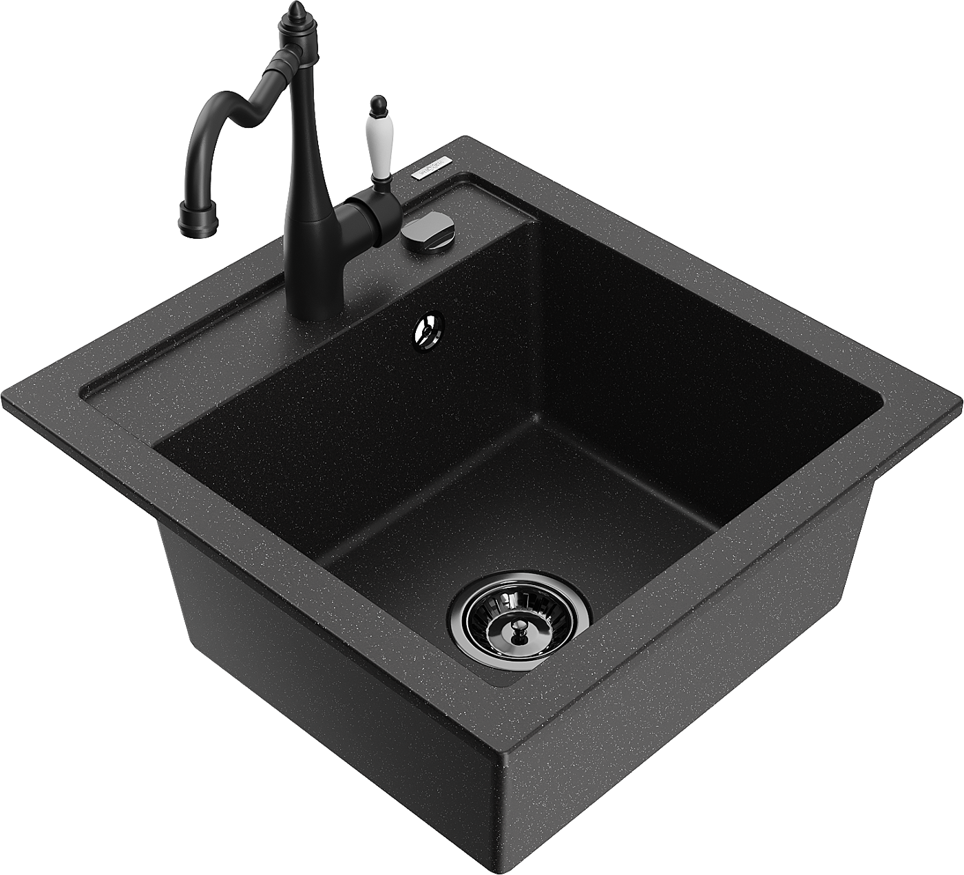 Mexen Vito Granitspüle 1-beckig Mit Küchenarmatur Carla, Schwarz/silber Metallic - 6503-73-670700-70-b