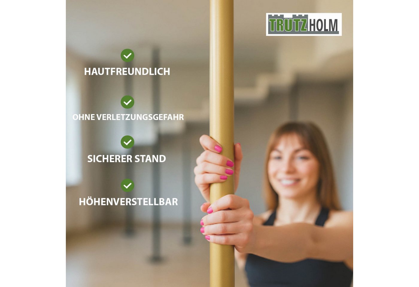 TRUTZHOLM Pole Dance Tanzstange Profi 231 bis 274 cm Durchmesser 45 mm Gold Bild 3
