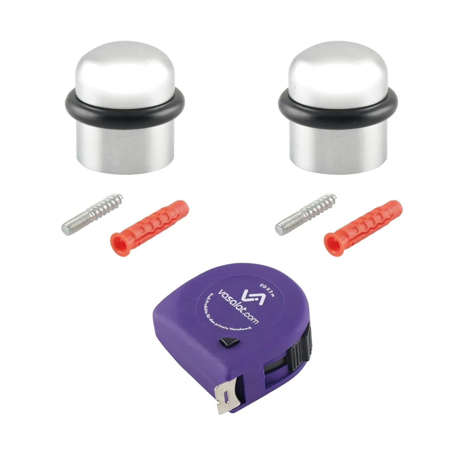 vasalat Set Türstopper Boden zum Schrauben Ø 25 mm H 30 mm Messing Verchromt Matt