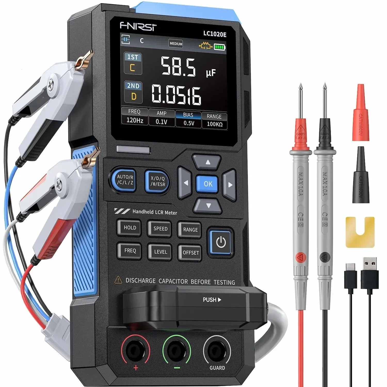 FNIRSI Bauteil Messgerät LC1020E mit 100 kHz und Kelvin-Messung