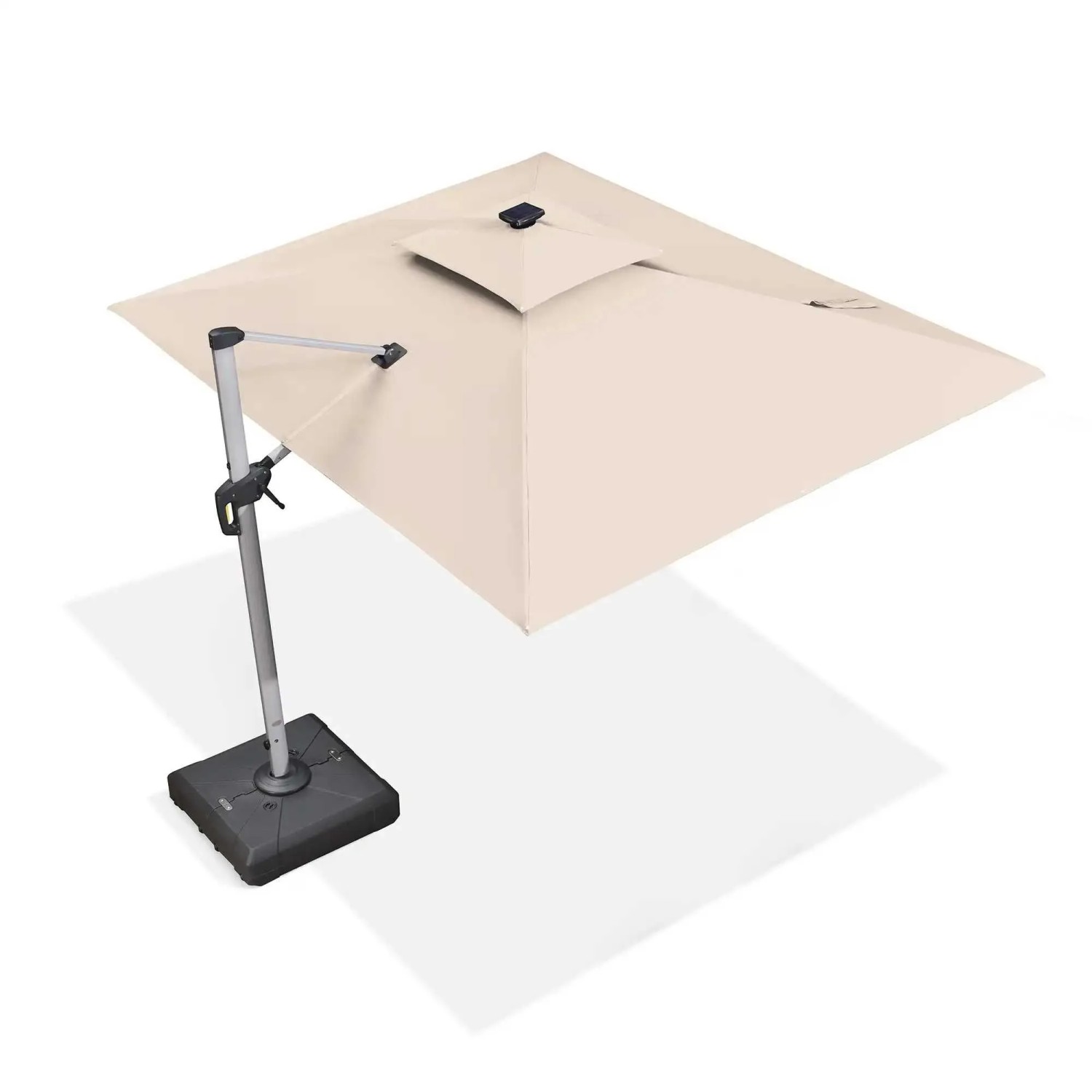 PURPLE LEAF Sonnenschirm Rechteckig 270 X 365 cm Außenbereich Alu Ampelschirm Gartenschirm mit Solar LED Beige