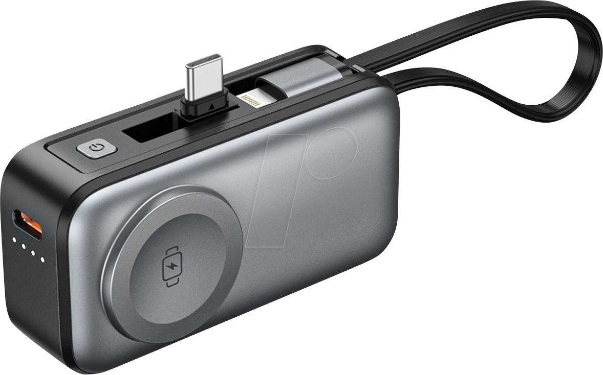 FONTASTIC 265518 - Powerbank, 5000 mAh, USB-C, Lightning Kabel, mit Ständer