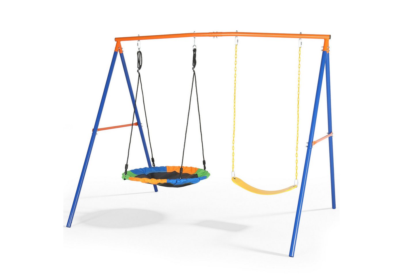 LALAHO Schaukelgestell nmit Nestschaukel,Kinderschaukel,A-Rahme,Schaukelgerüst, 2-in-1 Schaukel Set mit Schaukelteller & Gürtelschwinge für Garten
