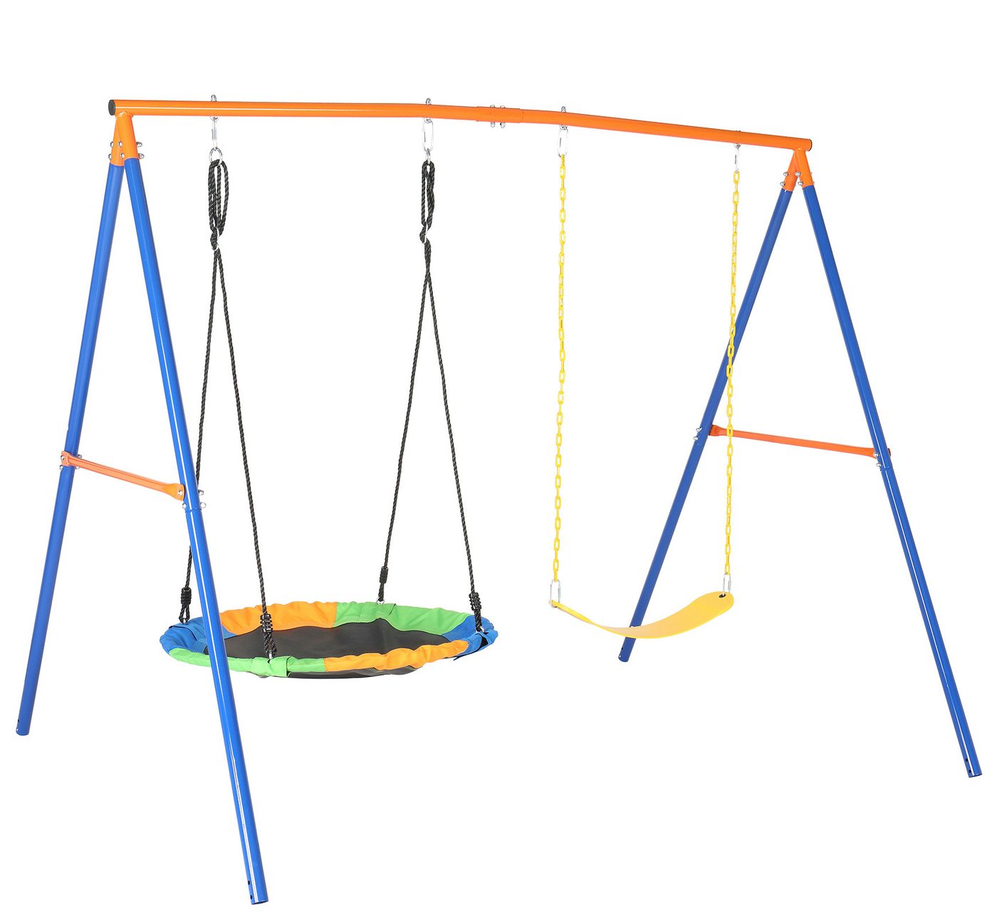 LALAHO Schaukelgestell nmit Nestschaukel,Kinderschaukel,A-Rahme,Schaukelgerüst, 2-in-1 Schaukel Set mit Schaukelteller & Gürtelschwinge für Garten Bild 4