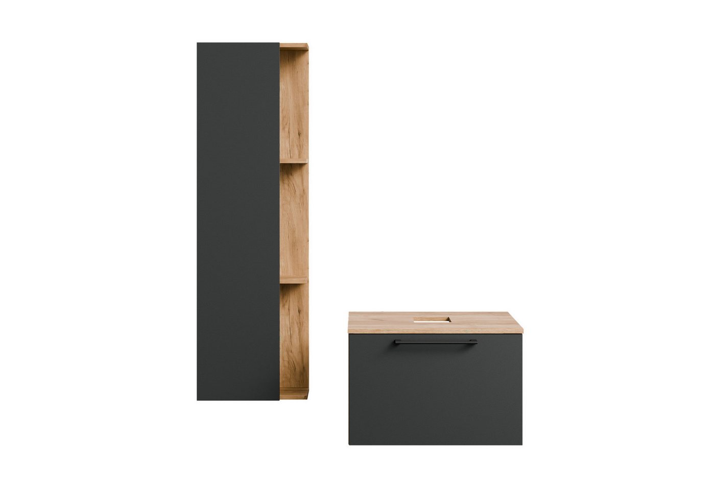 Planetmöbel Badmöbel-Set ASTRA Waschtischunterschrank 60 cm mit Seitenschrank, (Waschbeckenunterschrank, 2-St., Badezimmerschrank), Badezimmer Möbel im modernen Design Bild 3