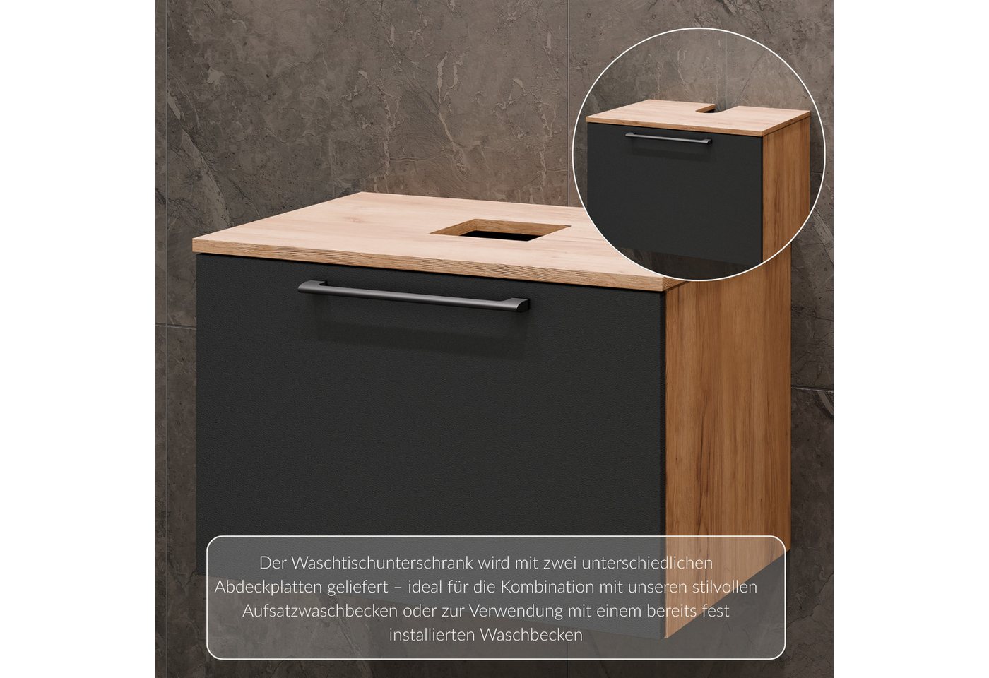 Planetmöbel Badmöbel-Set ASTRA Waschtischunterschrank 60 cm mit Seitenschrank, (Waschbeckenunterschrank, 2-St., Badezimmerschrank), Badezimmer Möbel im modernen Design Bild 5