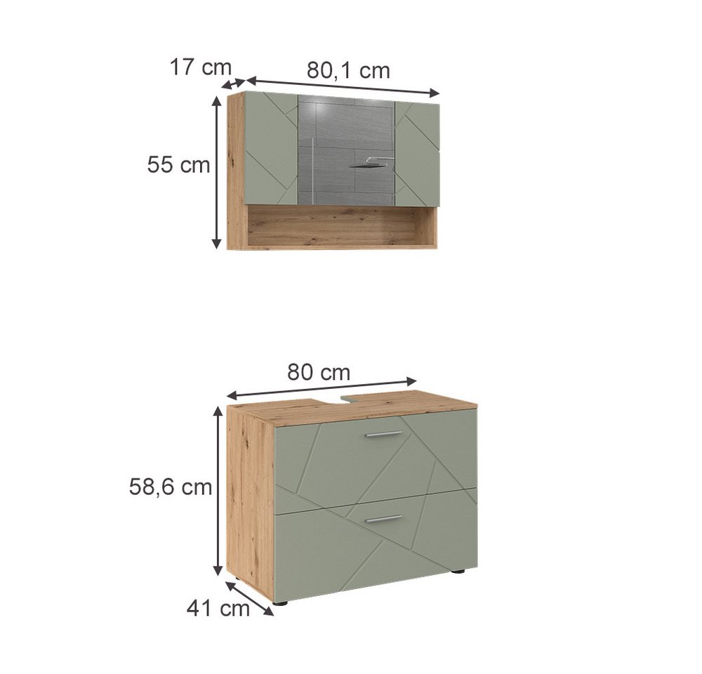 Vicco Badmöbel-Set Irma, Salbeigrün, 2 Teile, (2-St., 2er Set)