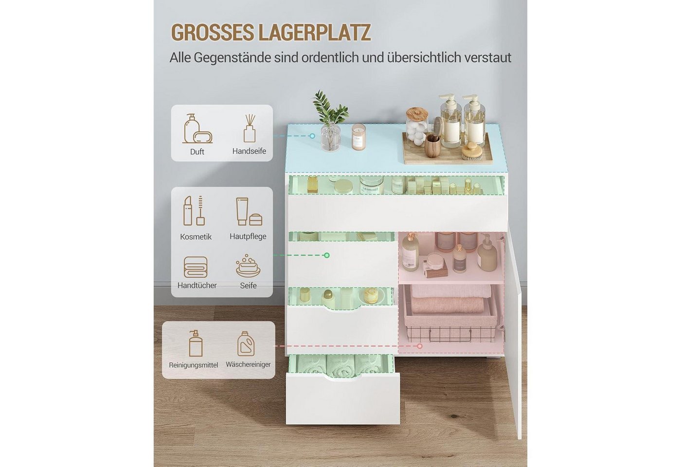 LuxusKollektion Badkommode Badezimmerschrank Kommode 4 Schubladen Schranktür Weiß 30 x 80 x 82 cm Bild 2