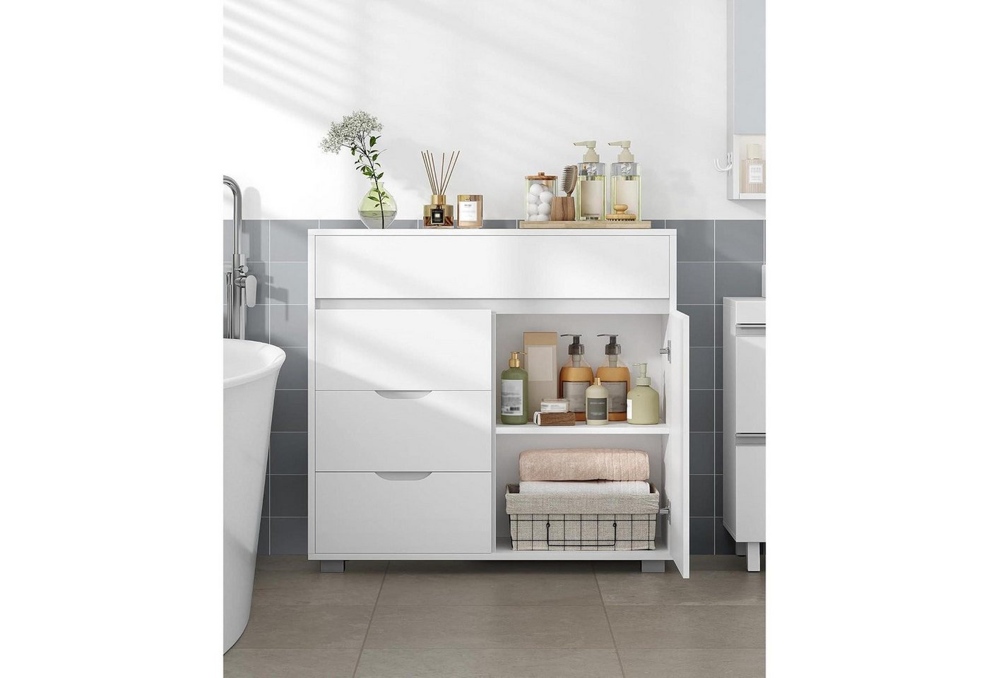 LuxusKollektion Badkommode Badezimmerschrank Kommode 4 Schubladen Schranktür Weiß 30 x 80 x 82 cm Bild 4