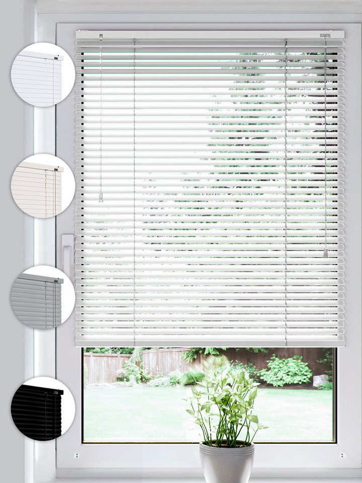 Sonello Jalousie Klemmfix ohne u. mit Bohren 35cm x 130cm Weiß Aluminium Jalousette, Klemmfix, Inkl. Halterung für Decken- u. Wandmontage Alu Jalousie Fenster u. Tür, Blickdicht freihängend Bild 3