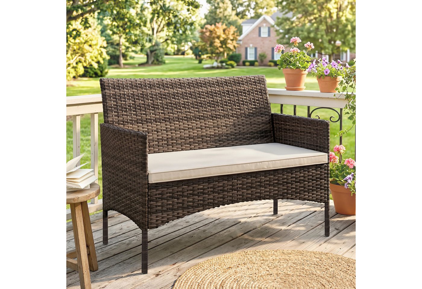 Outsunny Gartensofa 2-Sitzer Rattansofa mit Kissen, Couch für Garten, Poly Rattan, 1 Teile, Wetterfest, abnehmbarer Bezug, rutschfest Bild 5