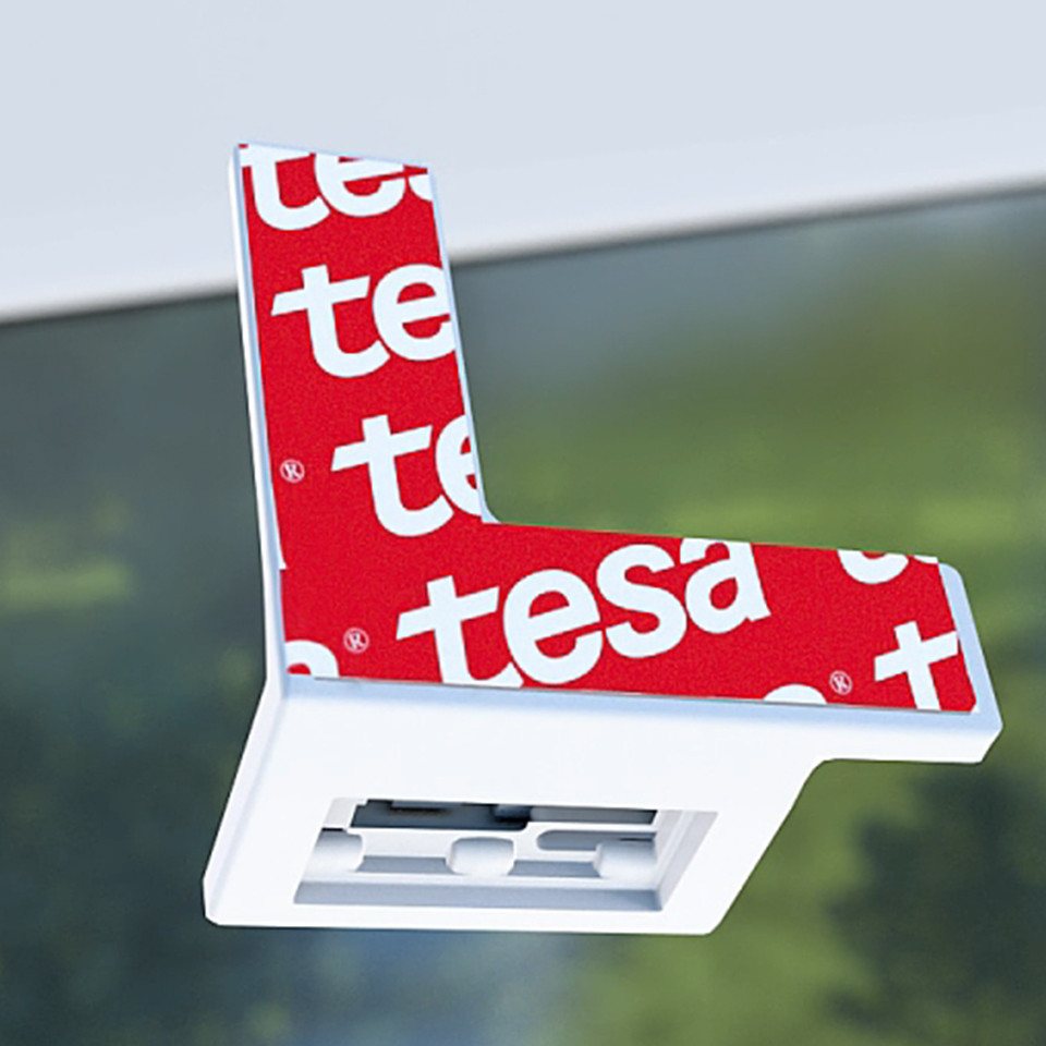 dekohaken24.de Klebeträger Glasleisten-Klebeplatte mit Klemmscuh / Spannschuh, für Kunststofffenster oder andere glatte, tragfähige Oberflächen, Klebehalter,Klebepad,Montage von Plissees ohne Bohren am Fensterrahmen Bild 3