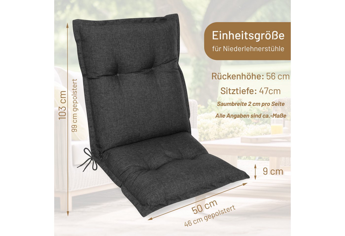 Herlag Polsterauflage Ava Niedriglehner Gartenstuhlauflage extra dick, 103x50x9cm, (1 St), SunGuard Polsterauflage hoher UV- & Fleckschutz, Anthrazit Bild 3