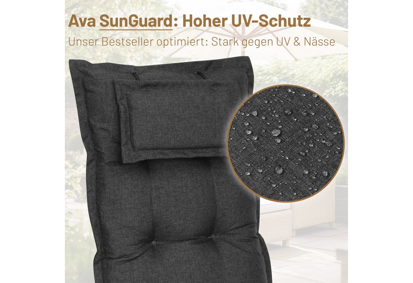 Herlag Polsterauflage Ava Niedriglehner Gartenstuhlauflage extra dick, 103x50x9cm, (1 St), SunGuard Polsterauflage hoher UV- & Fleckschutz, Anthrazit Bild 4