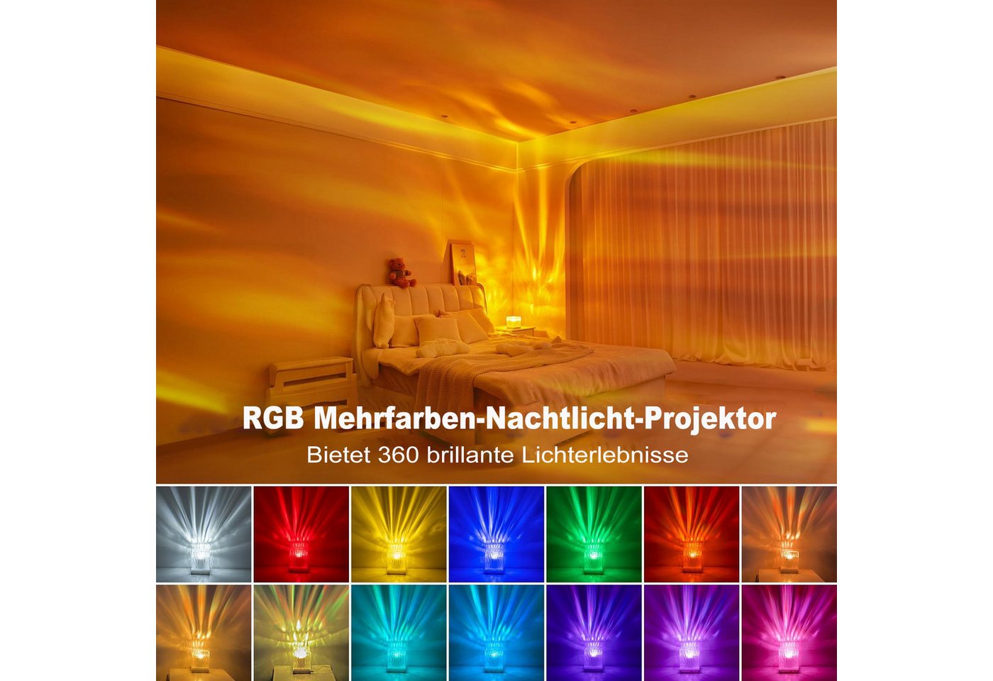 Futicare Nachtlicht LED Northern Lights Projektor, Tischlampe Kristall, 18 Farben Aurora Licht, 162 Modi, Dimmbar, Mit Fernbedienung & Timer, Schlafzimmer Deko Lampe Bild 2