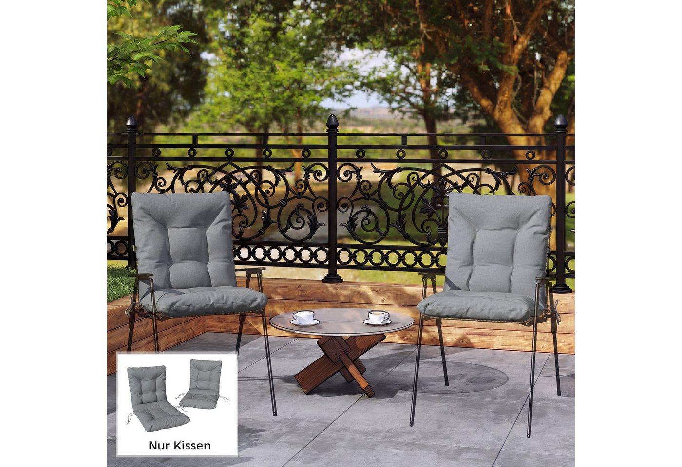 Outsunny Sitzauflage 2er Set Sitzkissen Stuhlkissen Indoor Outdoor Sitzpolster Hellgrau, (Sitzpolster, 2 St., Stuhlpolster), Outdoor-geeignet, wasserabweisend Bild 3