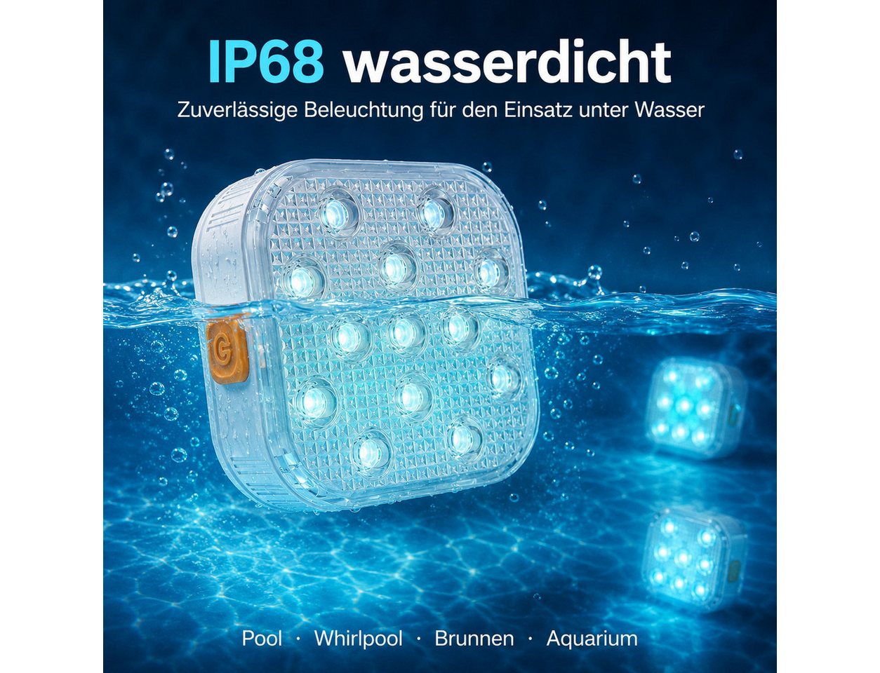Tekoo Pool-Lampe LED Poollicht IP68, RGB Unterwasserbeleuchtung mit Fernbedienung, LED fest integriert, RGB-Farbwechsel, Mehrfarbig, IP68 wasserdicht, RGB-Farbwechsel