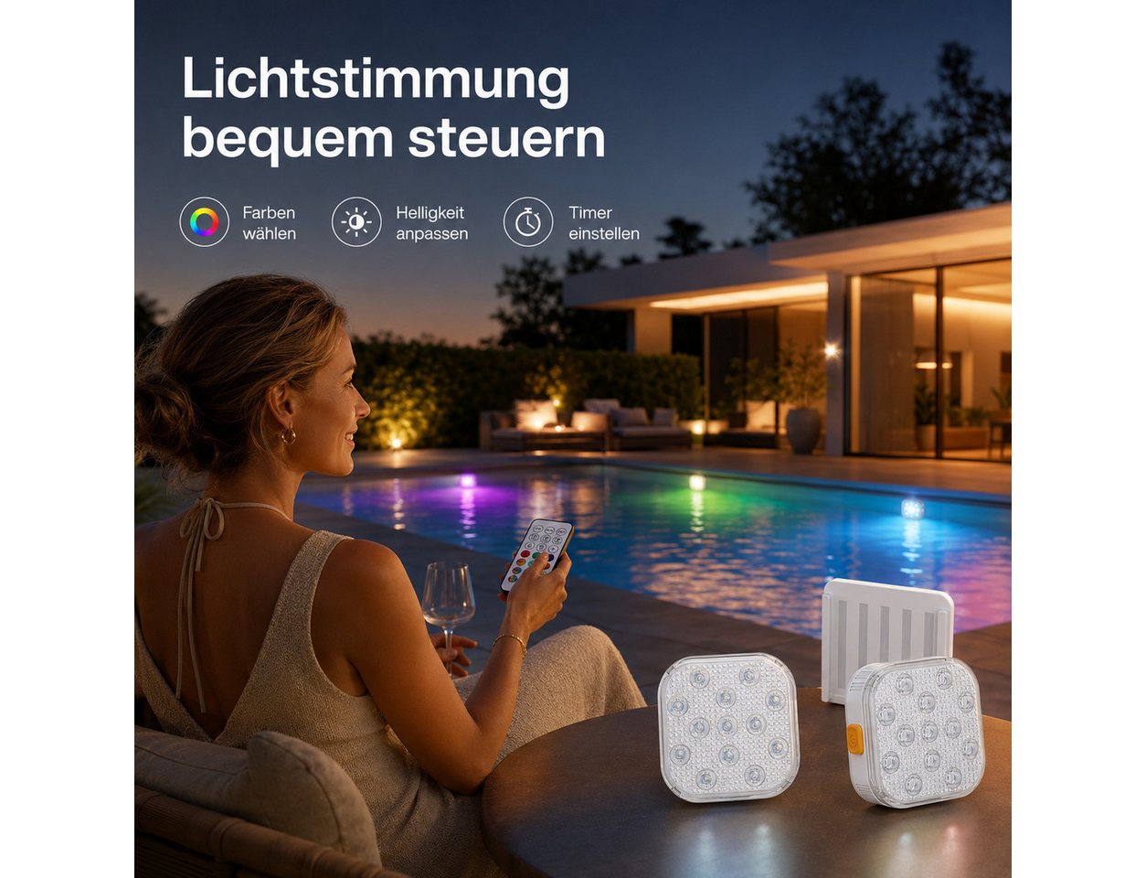Tekoo Pool-Lampe LED Poollicht IP68, RGB Unterwasserbeleuchtung mit Fernbedienung, LED fest integriert, RGB-Farbwechsel, Mehrfarbig, IP68 wasserdicht, RGB-Farbwechsel Bild 2