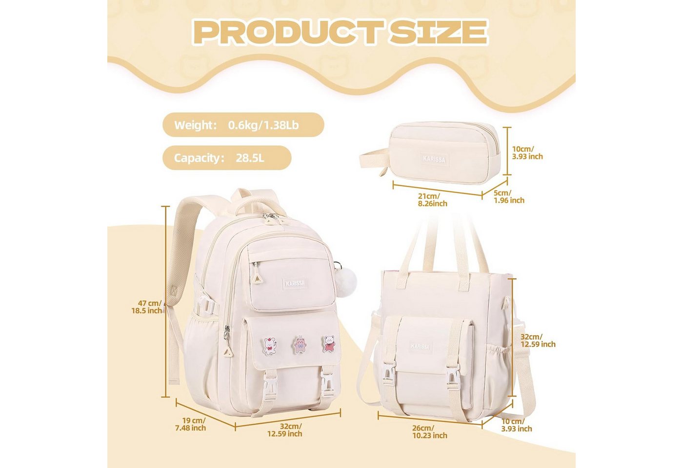 LIANNA Schulrucksack 3-teiliger Mädchen Schulrucksack, leicht, wasserabweisend (Set, 3-teiliger Mädchen Schulrucksack, leicht, wasserabweisend) Bild 3