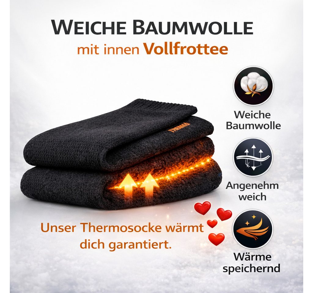 Weissmantel Thermosocken 12 Paar Thermosocken Baumwolle Wintersocken Warme Socke Thermostrümpfe (Spar-Set, Schwarz, Warme Wintersocken Wintersocken Thermosocken Dicke Socken) Dicke Warme Wintersocken Winter Socken Herren Damen Kuschelig Bild 2