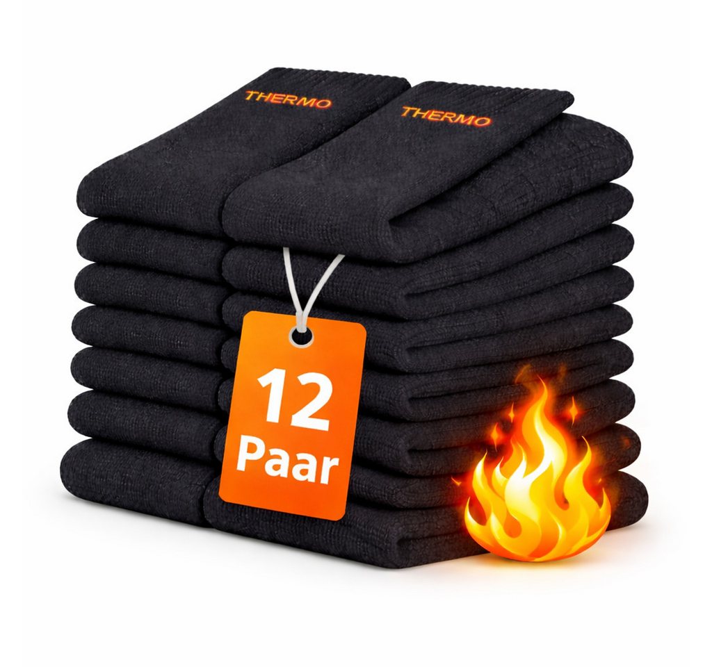 Weissmantel Thermosocken 12 Paar Thermosocken Baumwolle Wintersocken Warme Socke Thermostrümpfe (Spar-Set, Schwarz, Warme Wintersocken Wintersocken Thermosocken Dicke Socken) Dicke Warme Wintersocken Winter Socken Herren Damen Kuschelig Bild 4