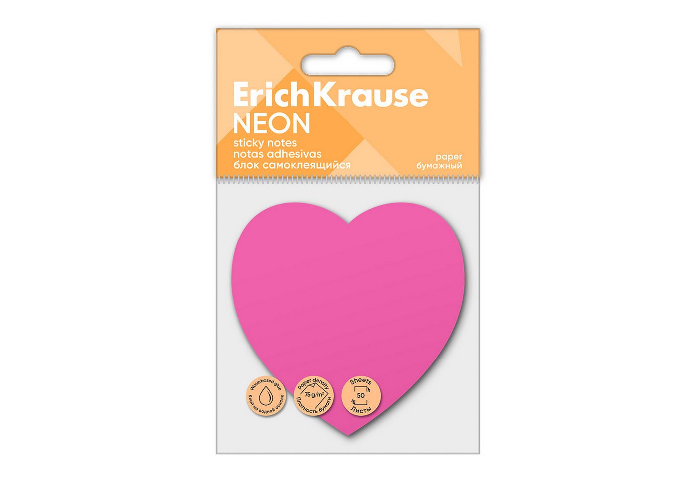 Erich Krause Haftnotizblock, Haftnotizen 70x70mm Neon Herz wiederablösbar 50 Blatt Pink Bild 2