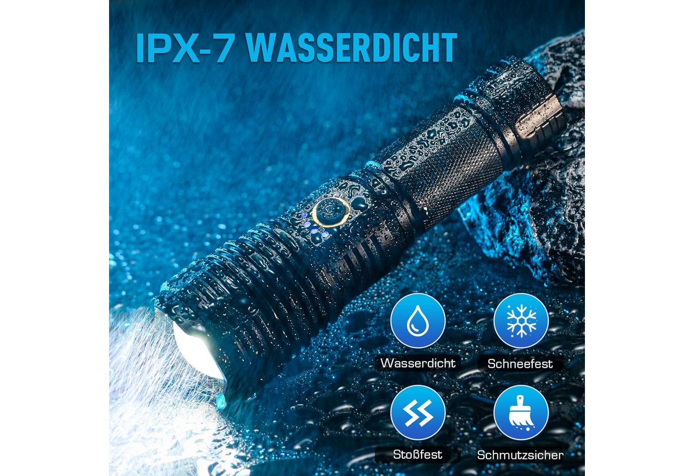 FELIXLEO LED Taschenlampe LED Taschenlampe Aufladbar 600000 Lumen XHP70 2 IPX7 Wasserdicht (1-St)