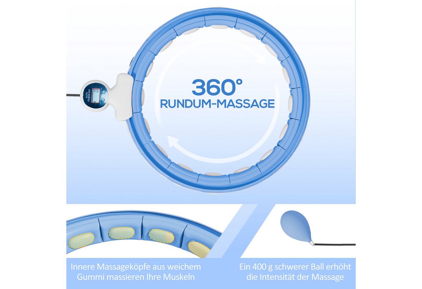 SPORTNOW Hula-Hoop-Reifen Erwachsene mit Gewicht Kugel Zähler 16 Knoten Smart Infinity (einstellbar Fitness leise Abnehmen Ausrüstung, 1-tlg., Fitnessgerät), für Gewichtsverlust, Fitness Hellblau Bild 2