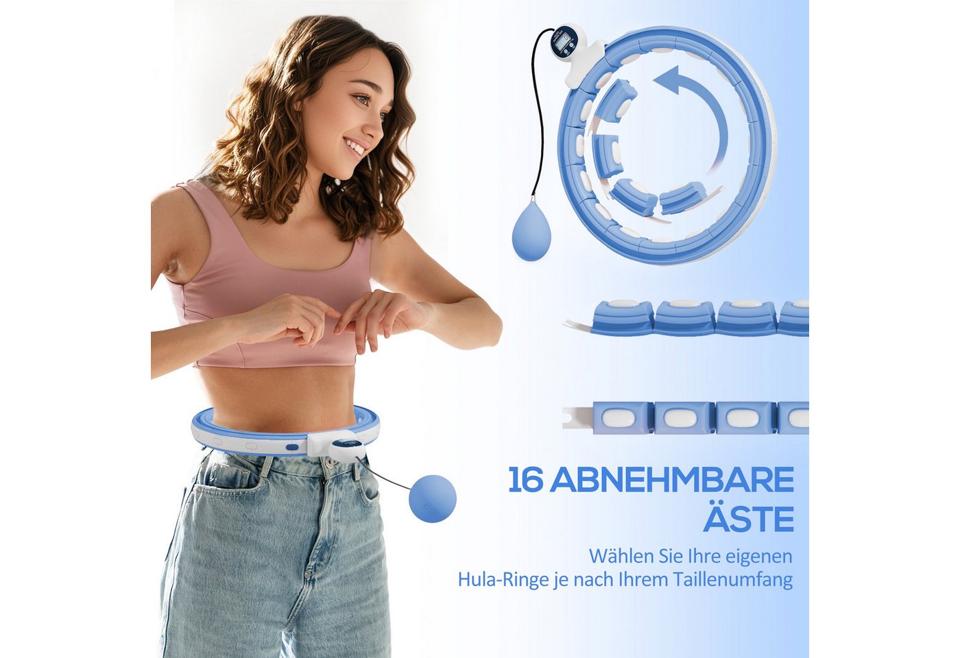 SPORTNOW Hula-Hoop-Reifen Erwachsene mit Gewicht Kugel Zähler 16 Knoten Smart Infinity (einstellbar Fitness leise Abnehmen Ausrüstung, 1-tlg., Fitnessgerät), für Gewichtsverlust, Fitness Hellblau Bild 5