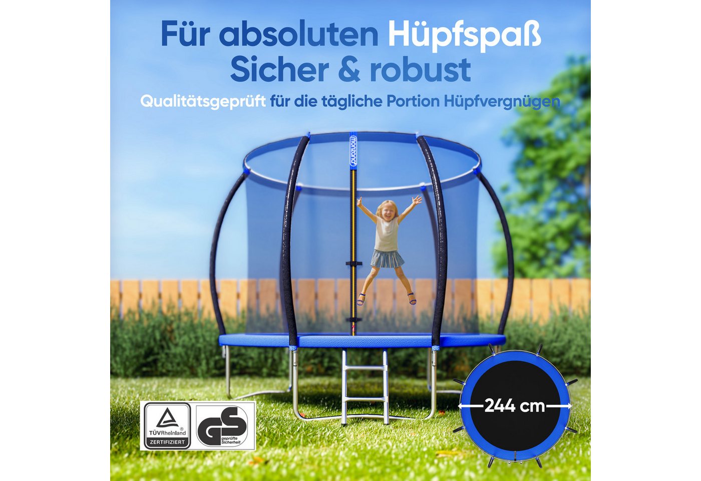 monzana Gartentrampolin, Ø 244 cm, (3 tlg), Ø 244 cm TÜV Rheinland GS Zertifiziert Komplettset Bild 2