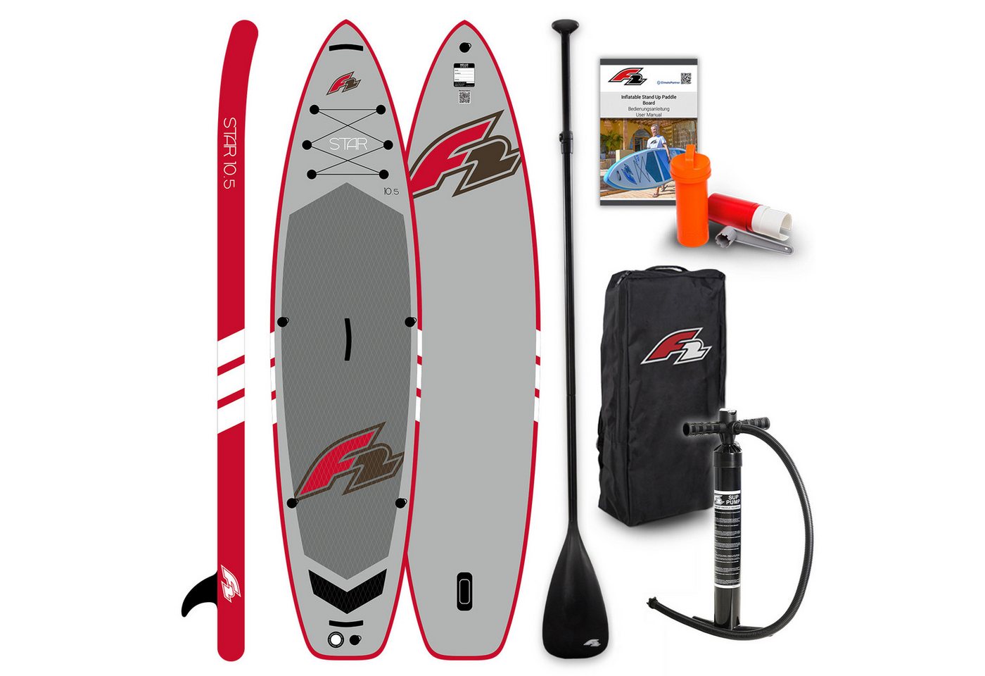 F2 SUP-Board F2 SUP Stand Up Paddle Board Star 350cm 11,5 Grau, Aufblasbar, (Set)