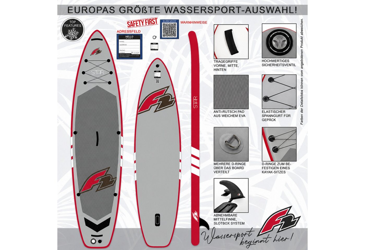 F2 SUP-Board F2 SUP Stand Up Paddle Board Star 350cm 11,5 Grau, Aufblasbar, (Set) Bild 2