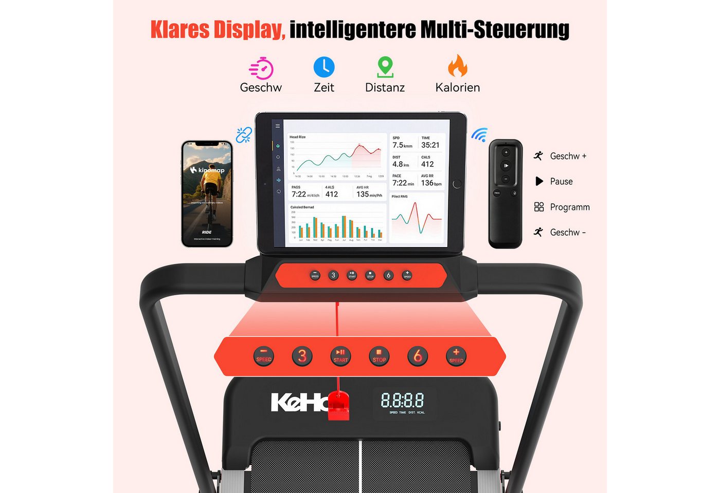 WILGOON Laufband Laufband für Zuhause mit Steigung und gelenkschonendem Laufkomfort (Walking und Laufen von 1–12 km/h für Homeoffice und Alltag, Ideal für Kalorienverbrauch, tägliche Bewegung und Cardio), Klappbar, platzsparend und App-kompatibel für flexibles Training Bild 2