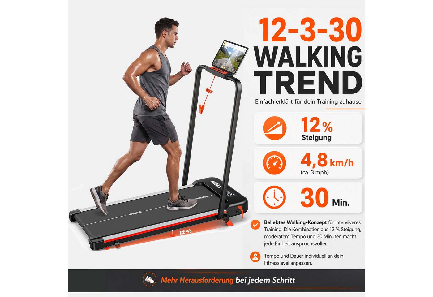 WILGOON Laufband Laufband für Zuhause mit Steigung und gelenkschonendem Laufkomfort (Walking und Laufen von 1–12 km/h für Homeoffice und Alltag, Ideal für Kalorienverbrauch, tägliche Bewegung und Cardio), Klappbar, platzsparend und App-kompatibel für flexibles Training Bild 5