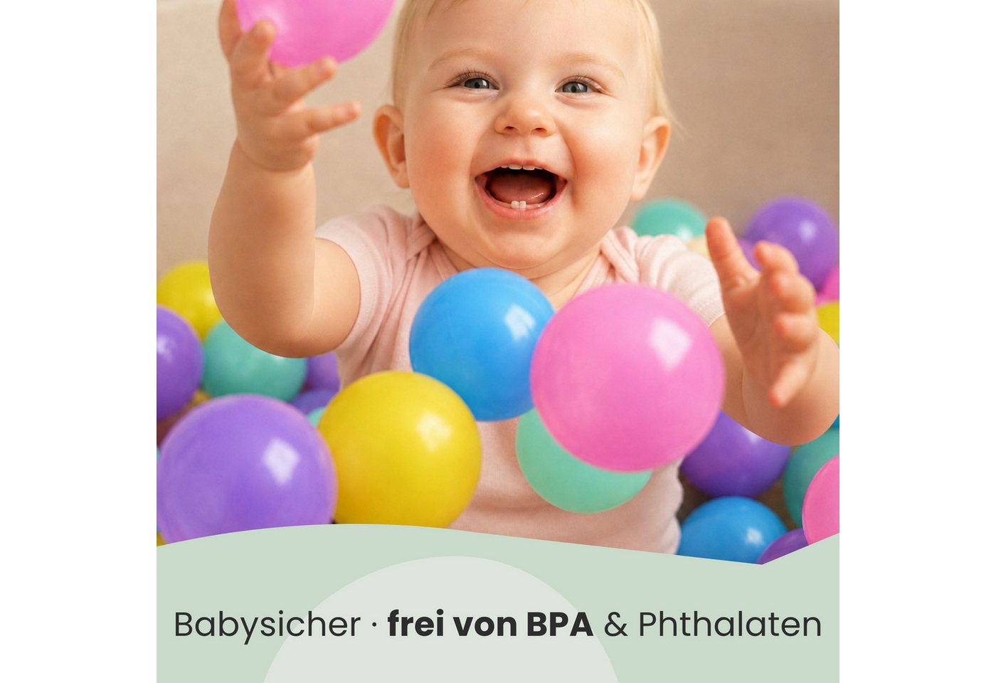 LittleTom Bällebad-Bälle Baby - 300 Bunte Bälle fürs Bällebad - 6cm Geprüfte Kinder Spielbälle (300-St), Ab dem 1. Tag: Babybälle zum Greifen - Plastikbälle für den Bällepool Bild 5