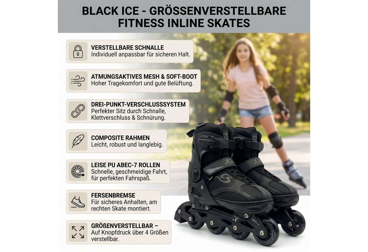 Cox Swain Inlineskates Cox Swain Black Ice 2in1 Inliner & Schlittschuhe M 37-40, (1-St), Mitwachsende Kombi-Skates mit PU-Rollen, ABEC 7 & Edelstahlkufen Bild 3