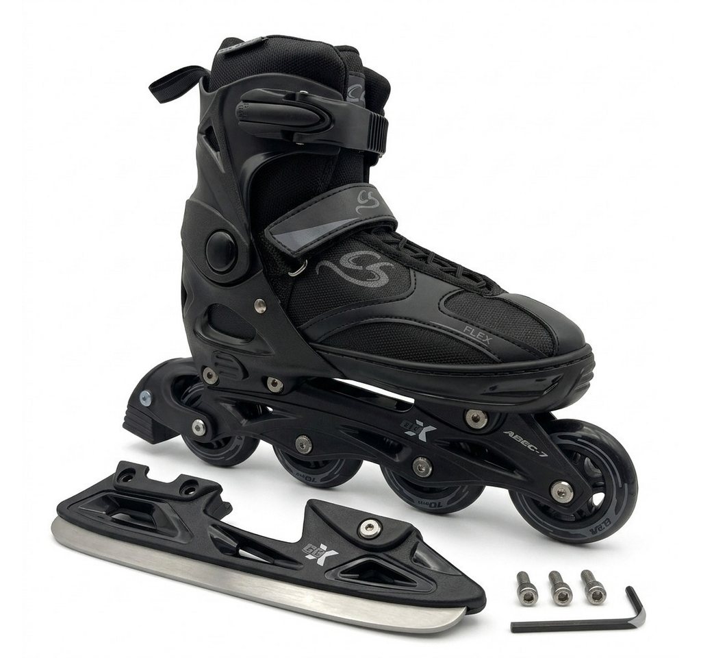 Cox Swain Inlineskates Cox Swain Black Ice 2in1 Inliner & Schlittschuhe M 37-40, (1-St), Mitwachsende Kombi-Skates mit PU-Rollen, ABEC 7 & Edelstahlkufen Bild 4