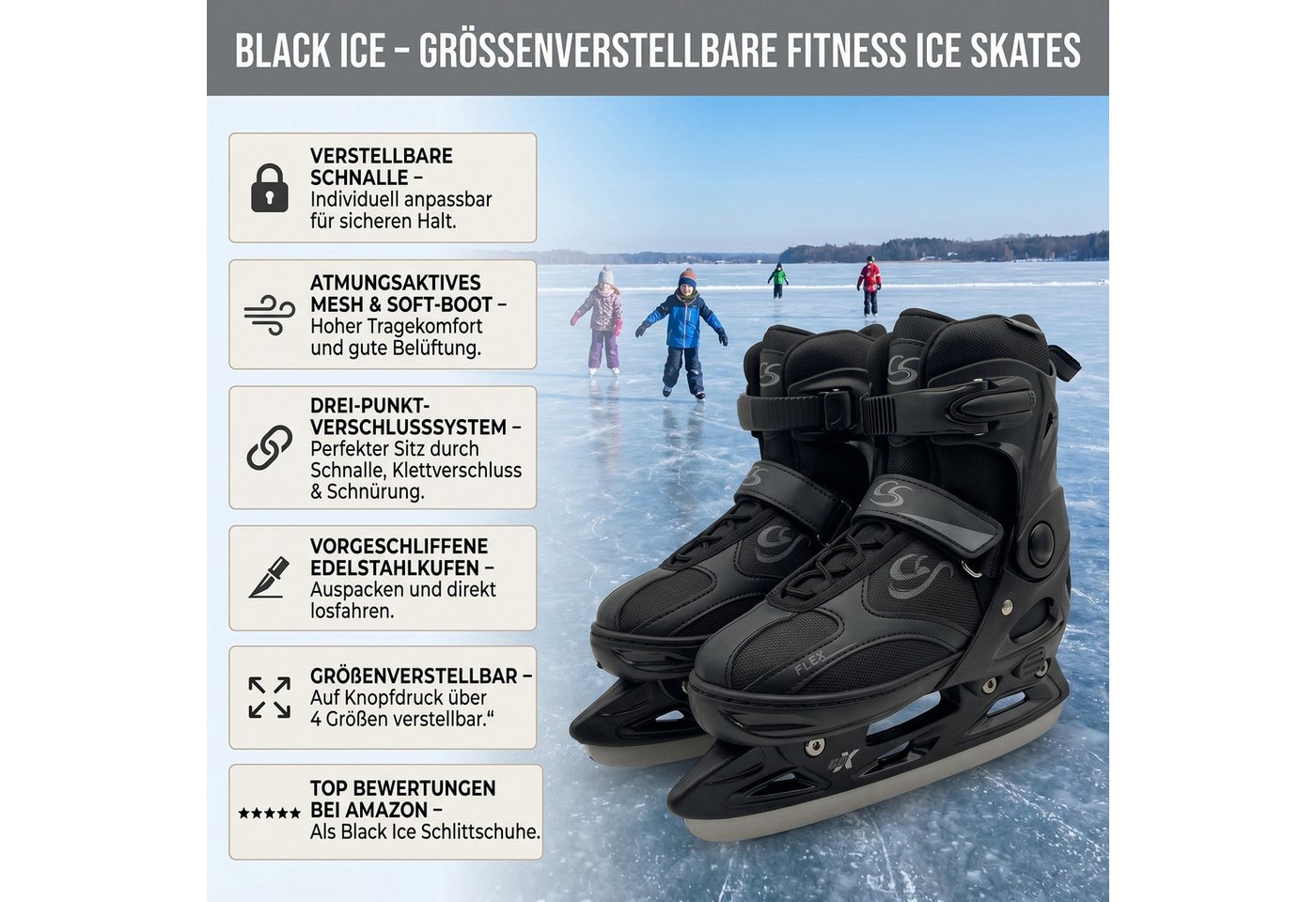 Cox Swain Inlineskates Cox Swain Black Ice 2in1 Inliner & Schlittschuhe M 37-40, (1-St), Mitwachsende Kombi-Skates mit PU-Rollen, ABEC 7 & Edelstahlkufen Bild 5