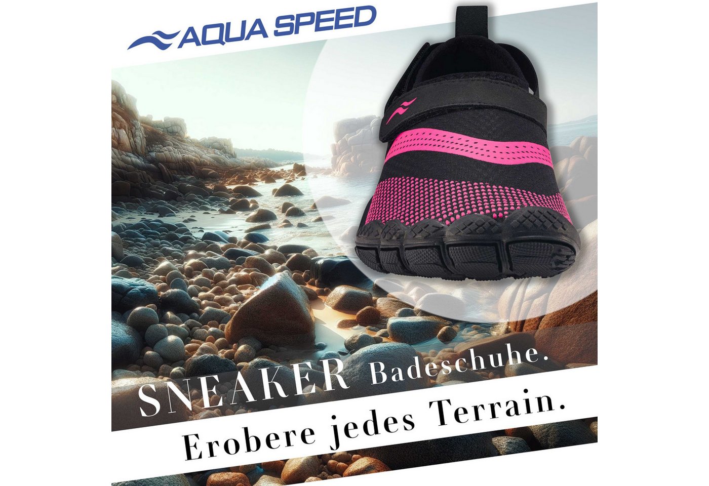 Aqua Speed Schwimmschuhe AGAMA Gr. 39 – Schwarz/Pink + Handtuch Wasserschuh (Badeschuhe für Damen – komfortabel & griffig für Pool & Strand) Weiches Innenmaterial – Komfortabel auch bei langen Strecken Bild 4