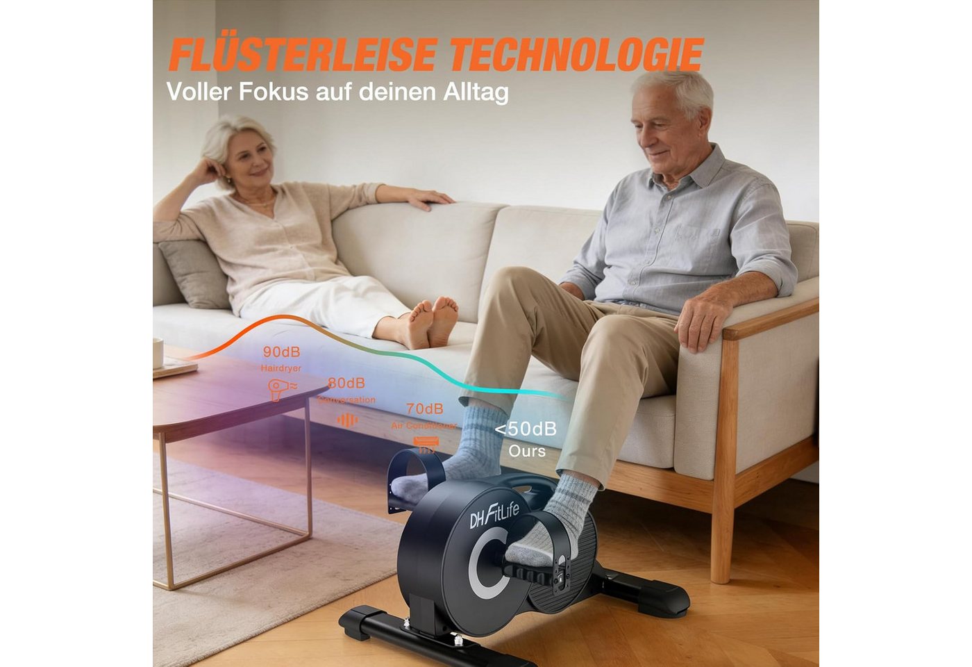 DH FitLife Pedaltrainer Beintrainer für Zuhause mit 16-stufigem Magnetwiderstand, (1-St., für Senioren & Rehabilitation), 3-fach Anti-Rutsch-System, extra leise, bis 220 kg belastbar Bild 5