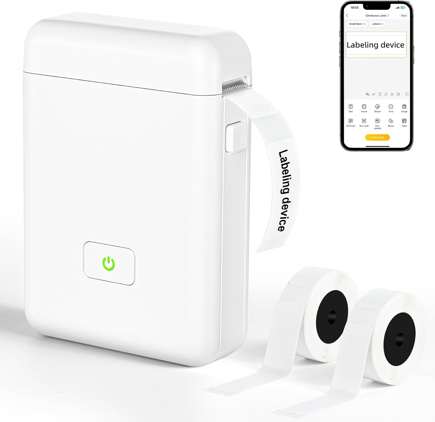 Bluetooth-etikettendrucker, Tragbarer Selbstklebeetikettendrucker, Thermodrucker Für 2 Etikettenrollen, Etikettendrucker, Kompatibel Mit Ios Und Android