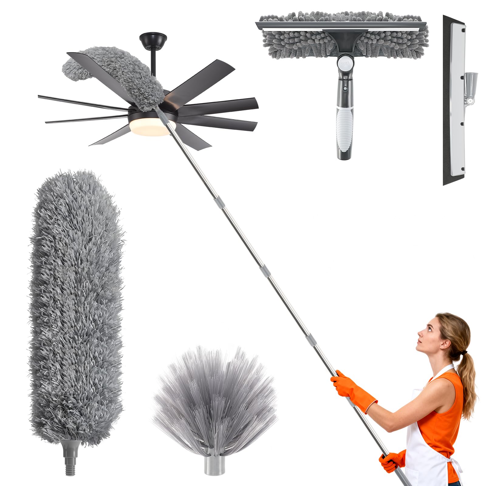 Teleskop-staubwedel, Staubwedel-set Für Große Flächen, Teleskop-reinigungsbürste Mit Mikrofaserkopf, Fensterabzieher Mit Schaber, Spinnwebenbürste Für